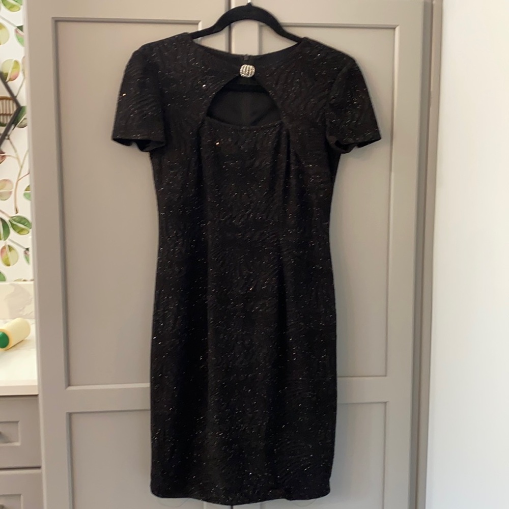 Black short sleeve dress. Perfect for wearing to a wedding or formal event.